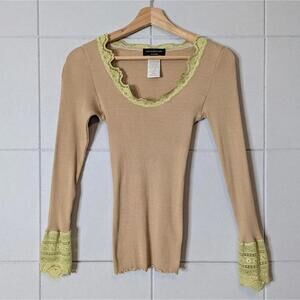 Rosemunde Copenhagen silk & cotton lace trim ribbed top